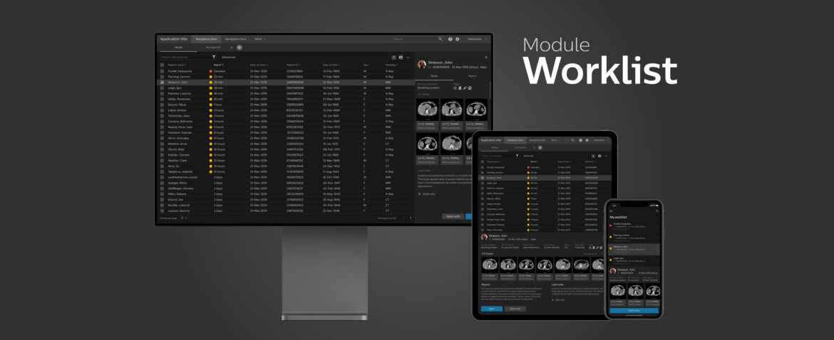 Philips shared worklist module shown across desktop and tablet screens